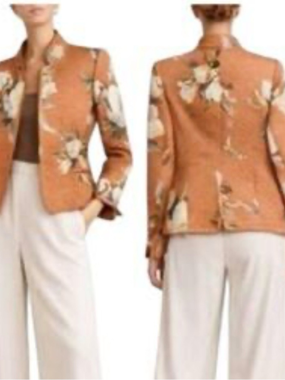 Ellen Tracy Womens Floral Orange Short Jacket